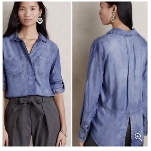 Cloth & Stone Chambray Split Back Button Down Long Sleeve Top - Picture 1 of 9